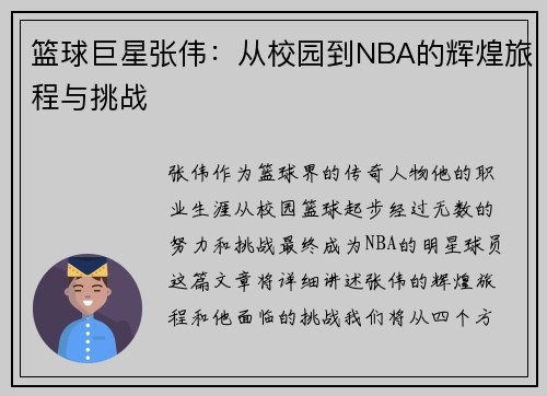 篮球巨星张伟：从校园到NBA的辉煌旅程与挑战